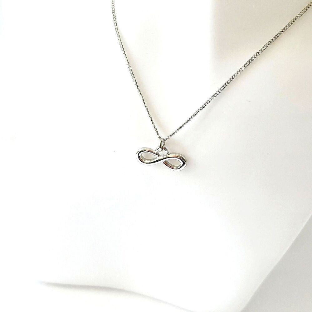 Silver Tone Infinity Pendant Necklace Adjustable 16"-18" Delicate Layering Chain